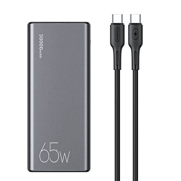 Usams zunanja baterija powerbank 30.000 mAh US-CD165 Quick Charge / PD 65W z LCD-jem / 3x izhod - črn