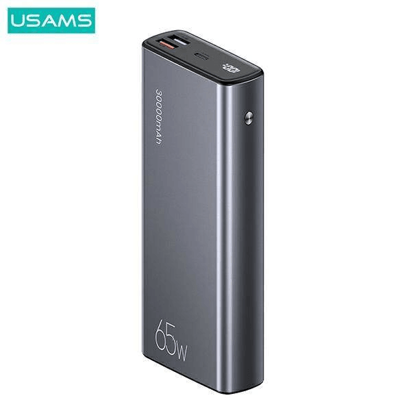 Usams zunanja baterija powerbank 30.000 mAh US-CD165 Quick Charge / PD 65W z LCD-jem / 3x izhod - črn